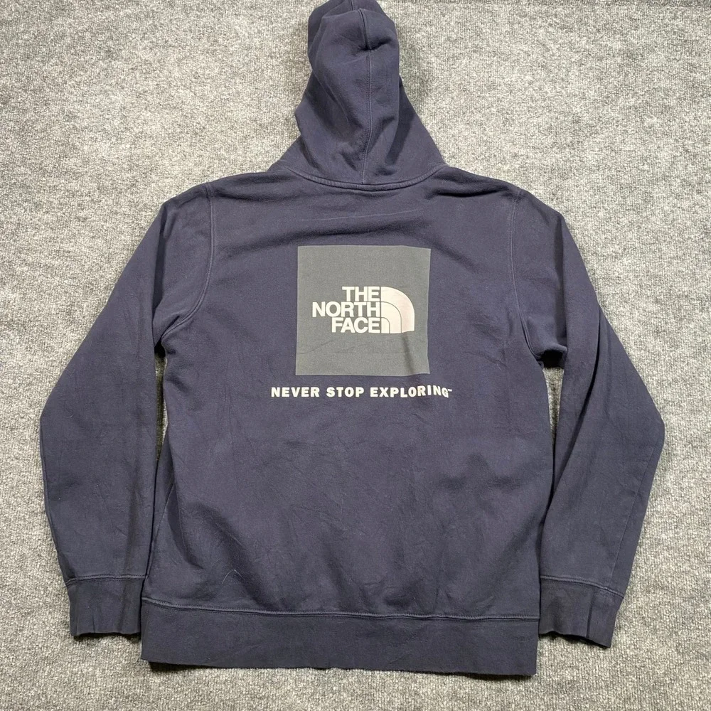 The North Face Mens Navy Blue‎ Graphic Box Logo Pullover Hoodie A3FRE Large